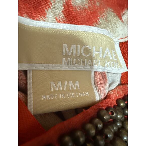 Michael Kors Coral Tie Dye Sleeveless Halter Beaded Fit & Flare Midi Dress Sz M - Picture 4 of 5